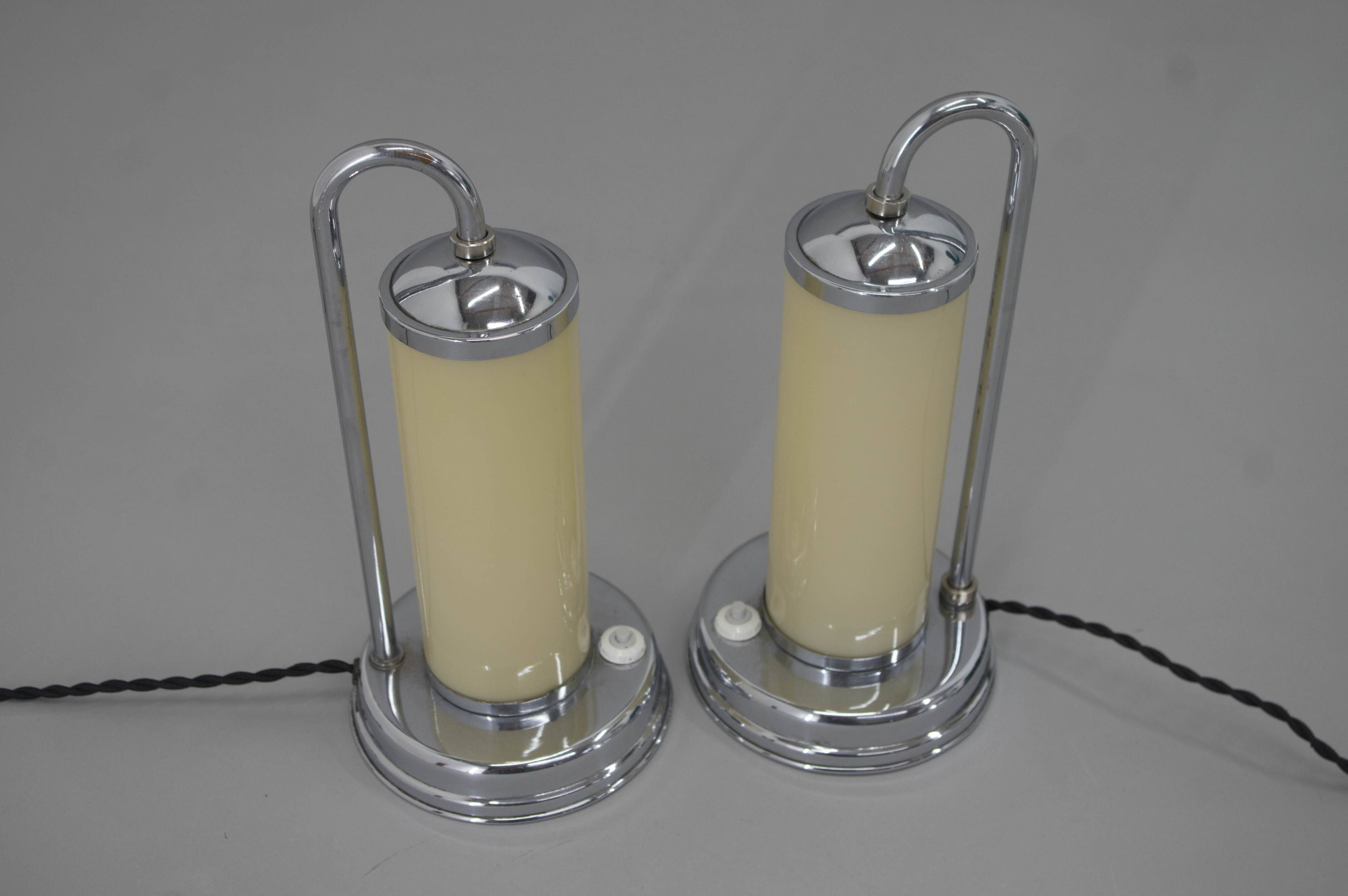Set of Two Functionalist Table / Bedside Lamps, 1930s, Restored