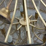 70s designer chandelier with smoked glass plates and gold metal frame