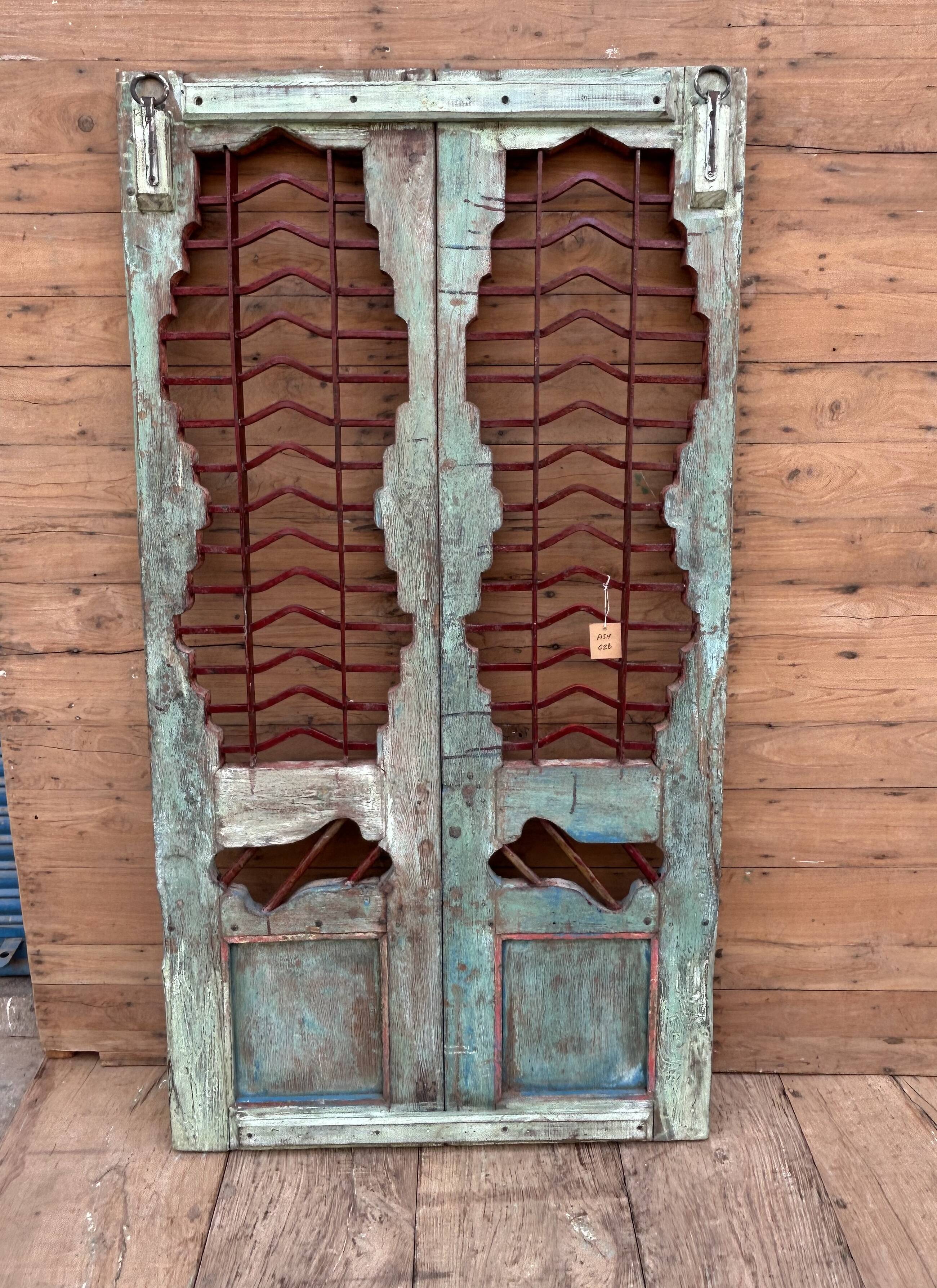 Art Deco patio door in Burmese teak with original patina.
