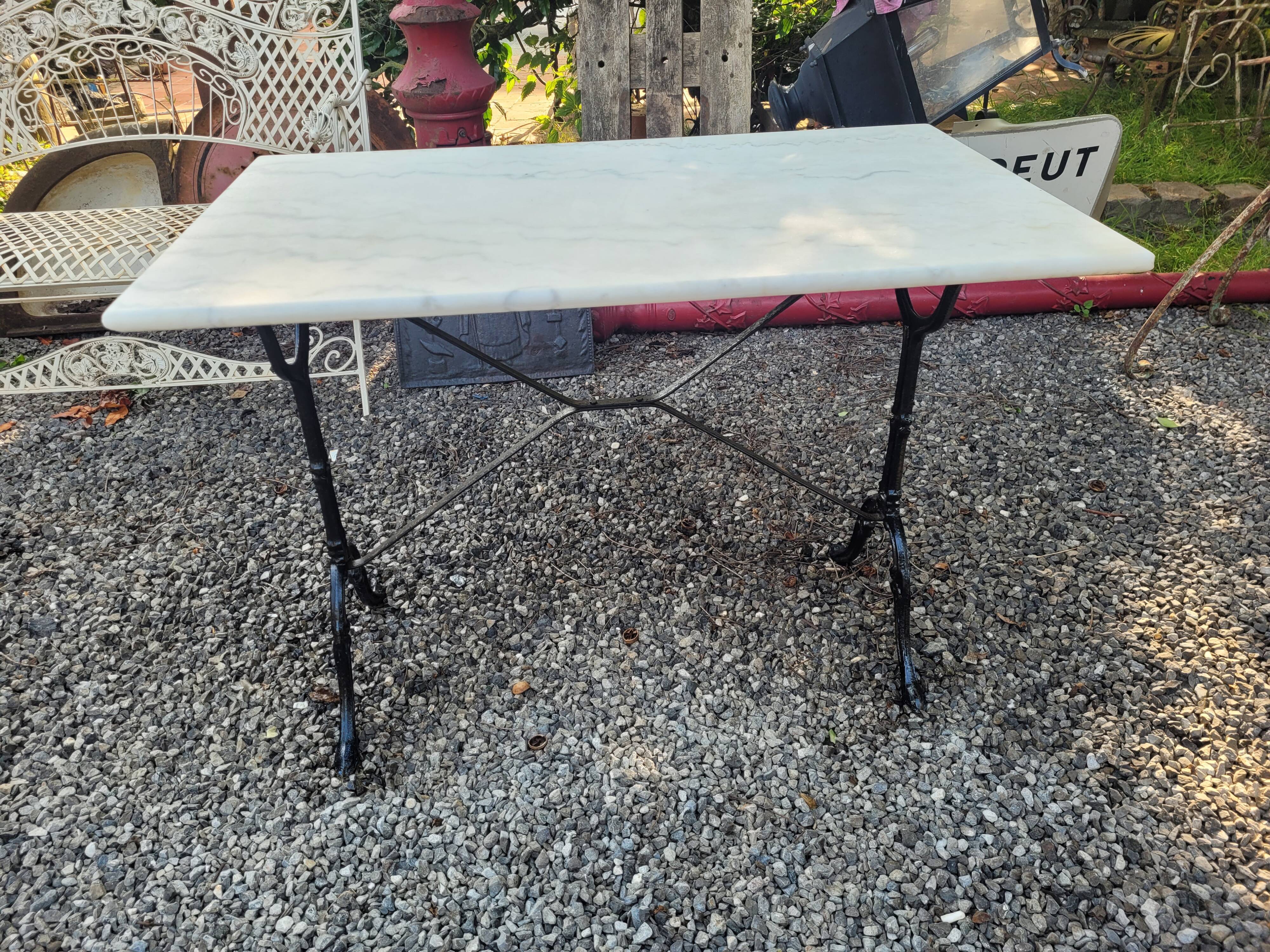 Bistro table top marble foot cast iron