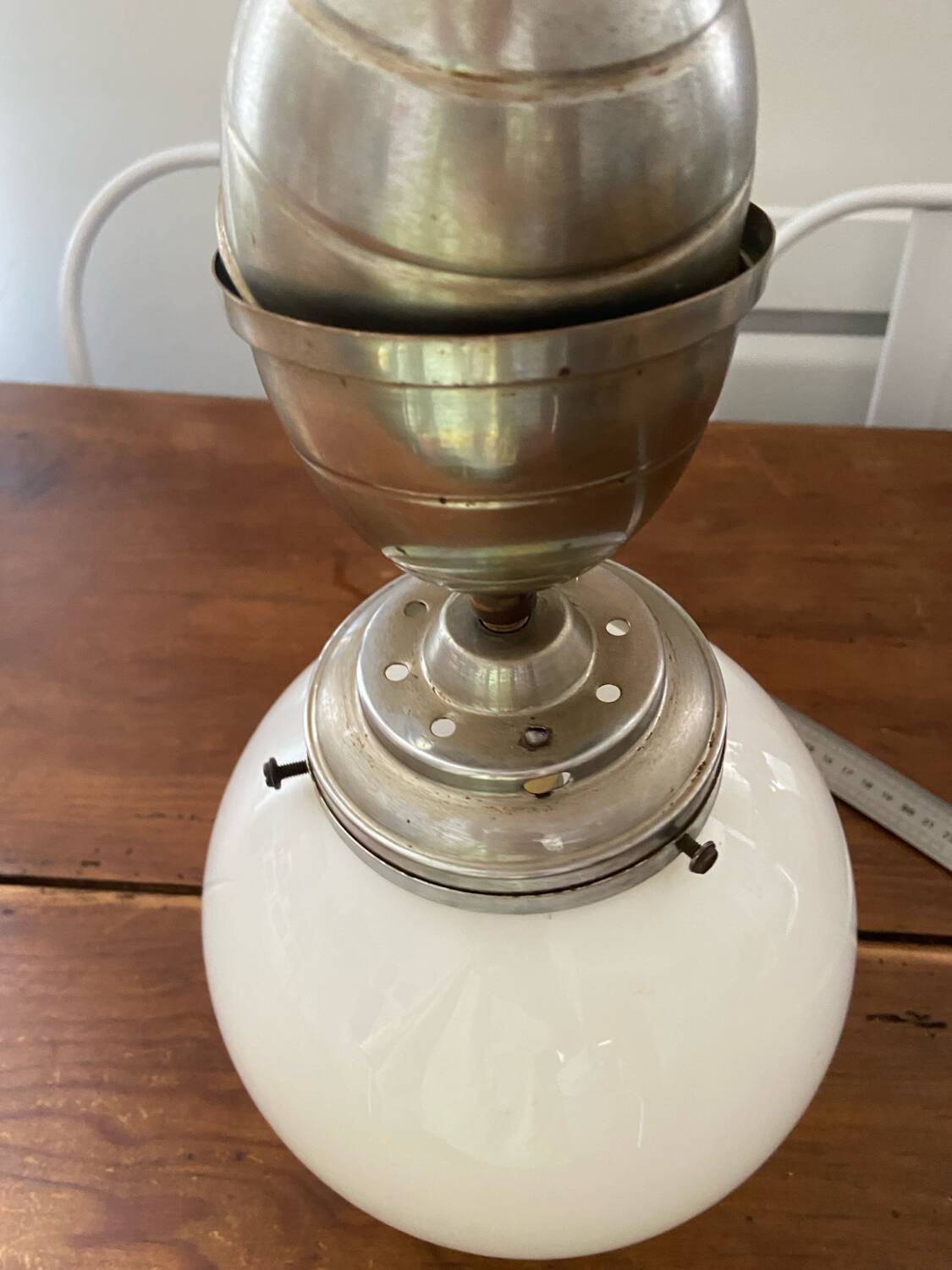 Opaline ball pendant light vintage 50s/70s