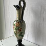 Porcelain vase spout ewer with flowers signed Arnaut