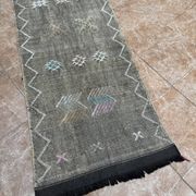 Moroccan silk hallway rug with cactus pattern: handwoven