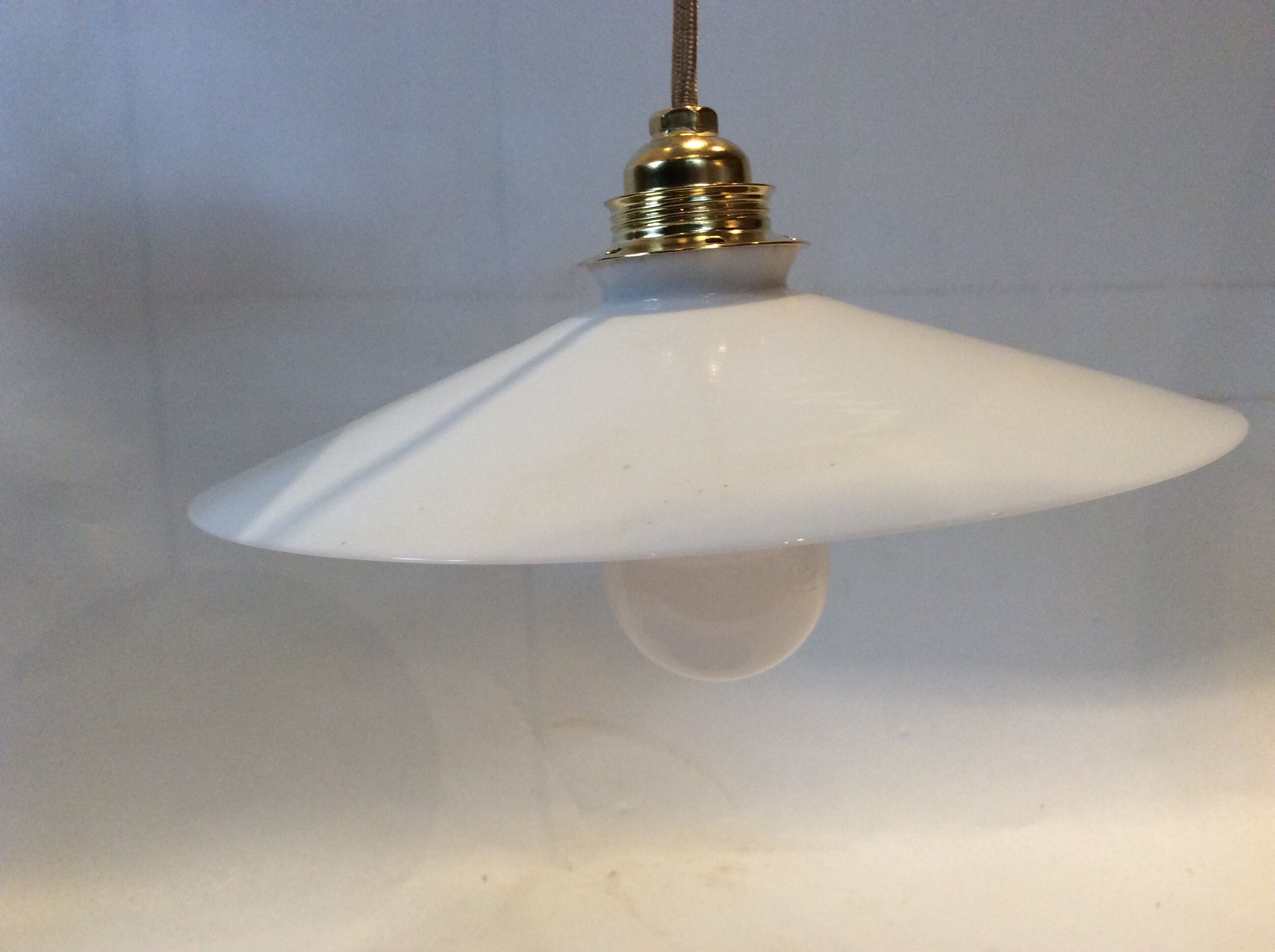 Duo of vintage opaline pendant lights