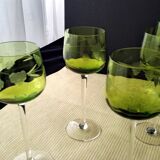 6 Antique Alsace White Wine Glasses with Engraved Decor