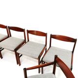 Set of 6 newly upholstered Mcintosh grey herringbone rosewood dining chairs