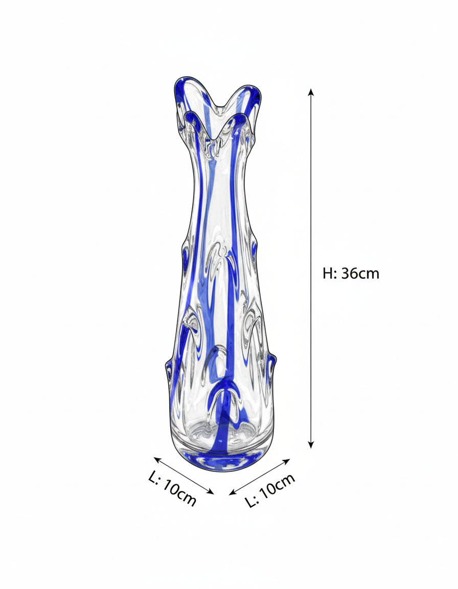 Monumental Murano Vase - Cobalt Blue & Crystal - Organic Design 70s