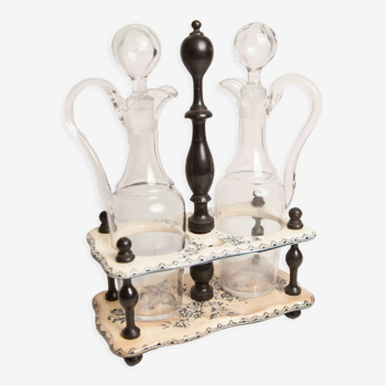 Napoleon III vinegar oiler, blackened wood and earthenware