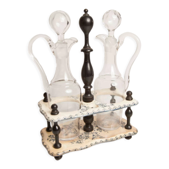 Napoleon III vinegar oiler, blackened wood and earthenware