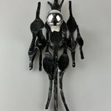 60's 70's brutalist wall lamp iron & glass wall sconce design