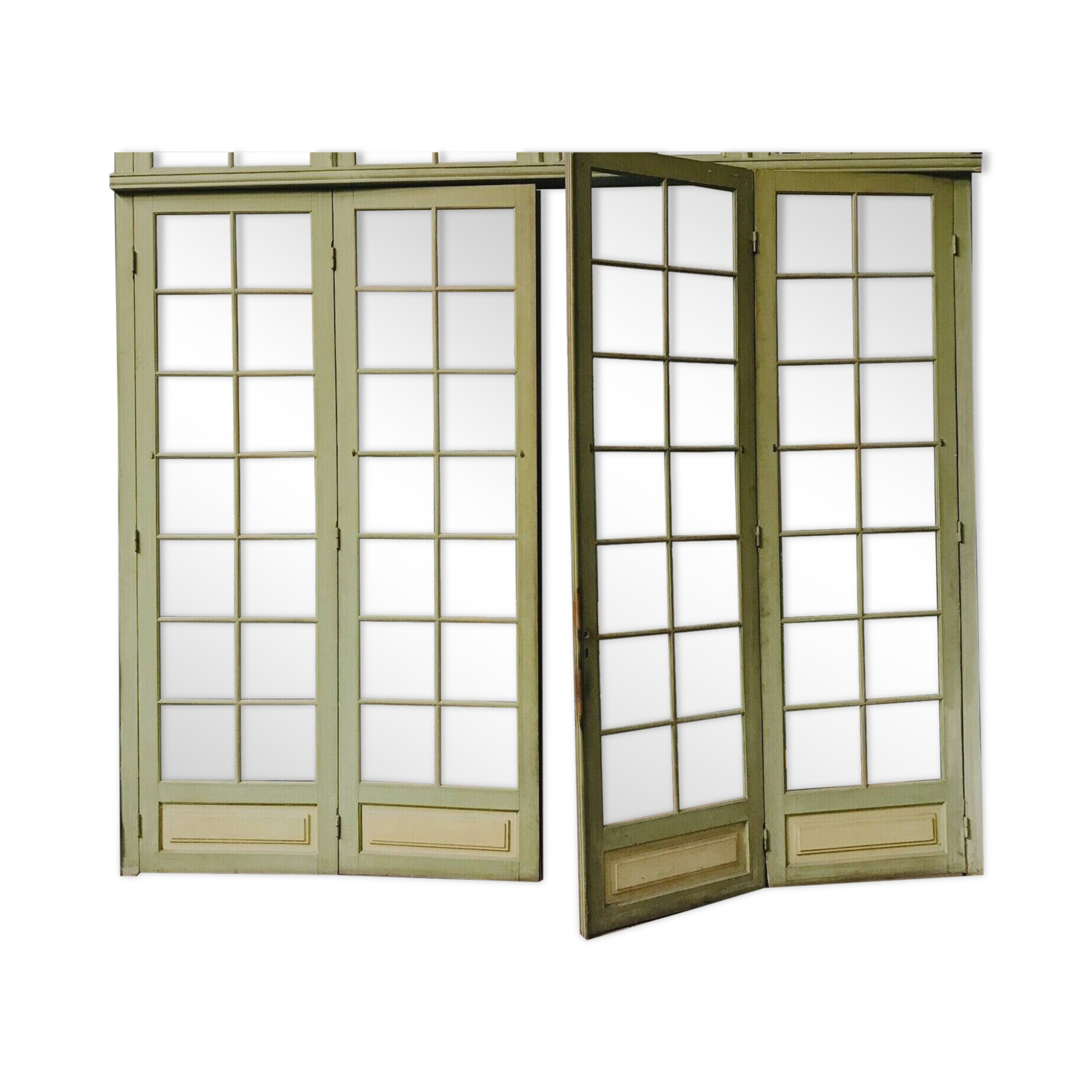 Four partition doors with small panes in 19th century patinated wood