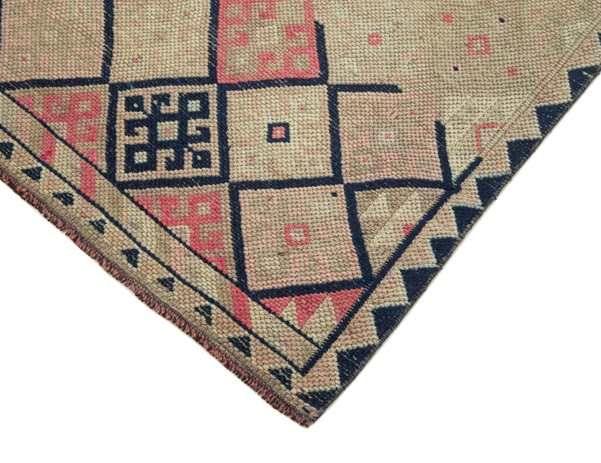 Handwoven vintage anatolian beige runner rug 84 cm x 376 cm