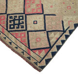 Handwoven vintage anatolian beige runner rug 84 cm x 376 cm