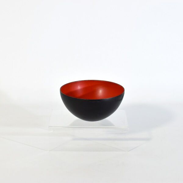 Vintage Krenit bowl by Herbert Krenchel, Denmark 1950, black metal and red enamel
