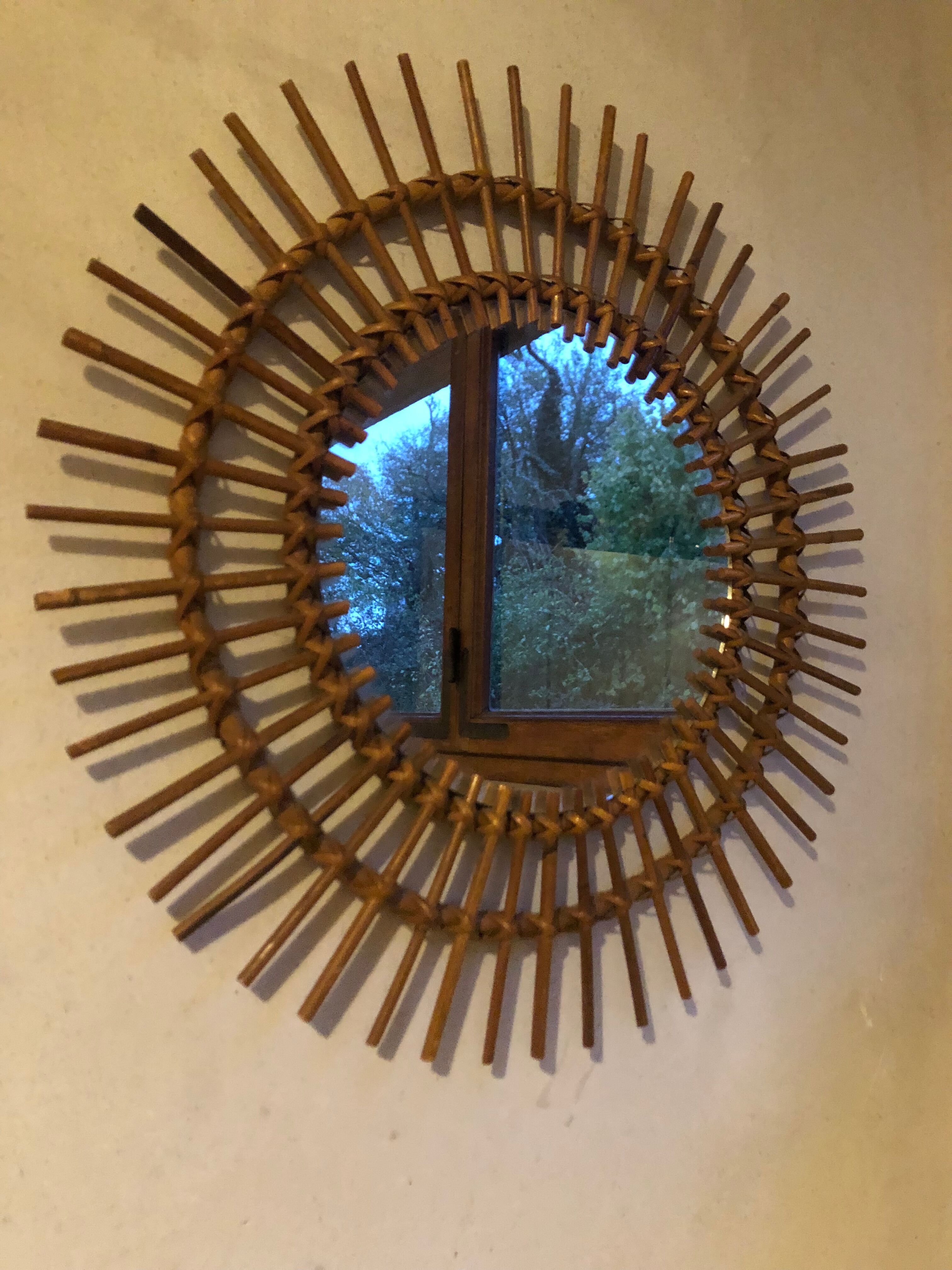Vintage rattan sun mirror 60s