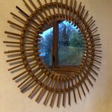 Vintage rattan sun mirror 60s
