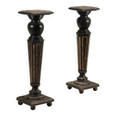 Colonnes anciennes en bois ébonisé et nacre, XIXe siècle