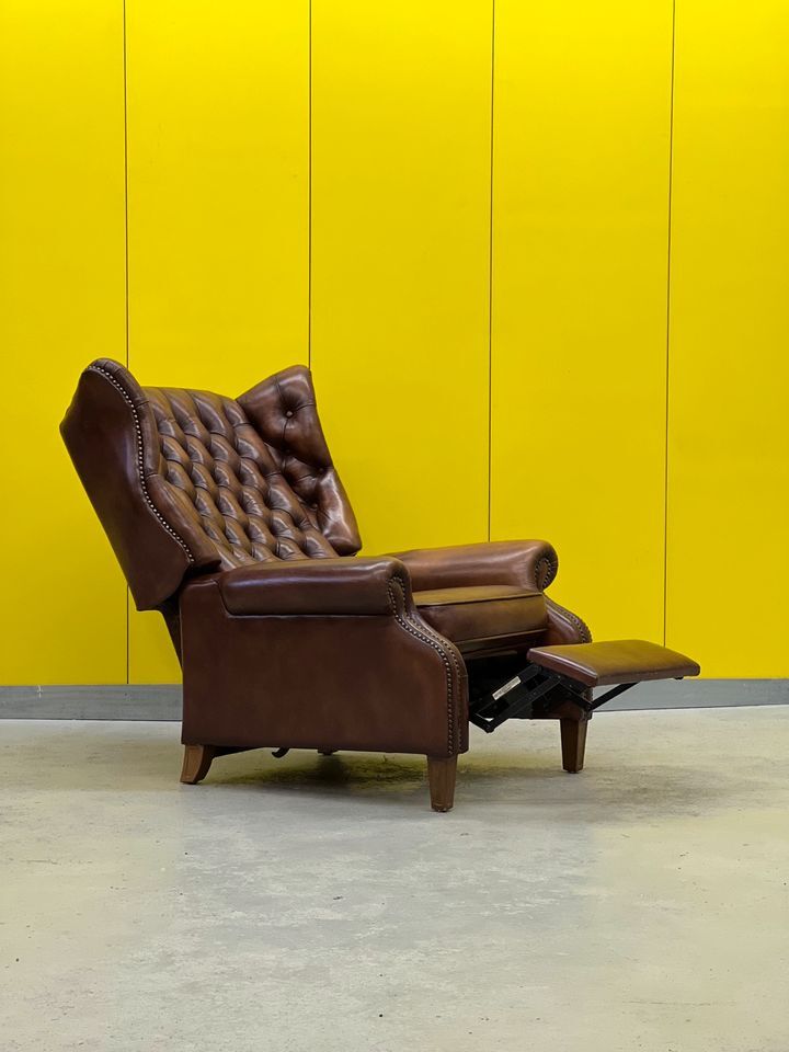 Fauteuil inclinable chesterfield vintage fait main marron