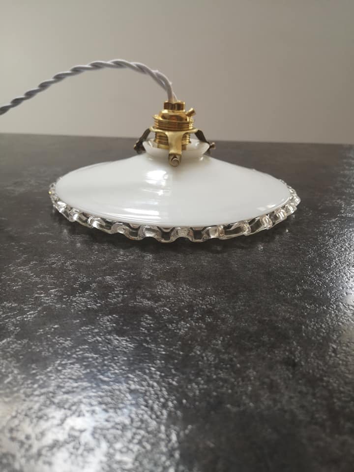 Old lampshade white opaline suspension