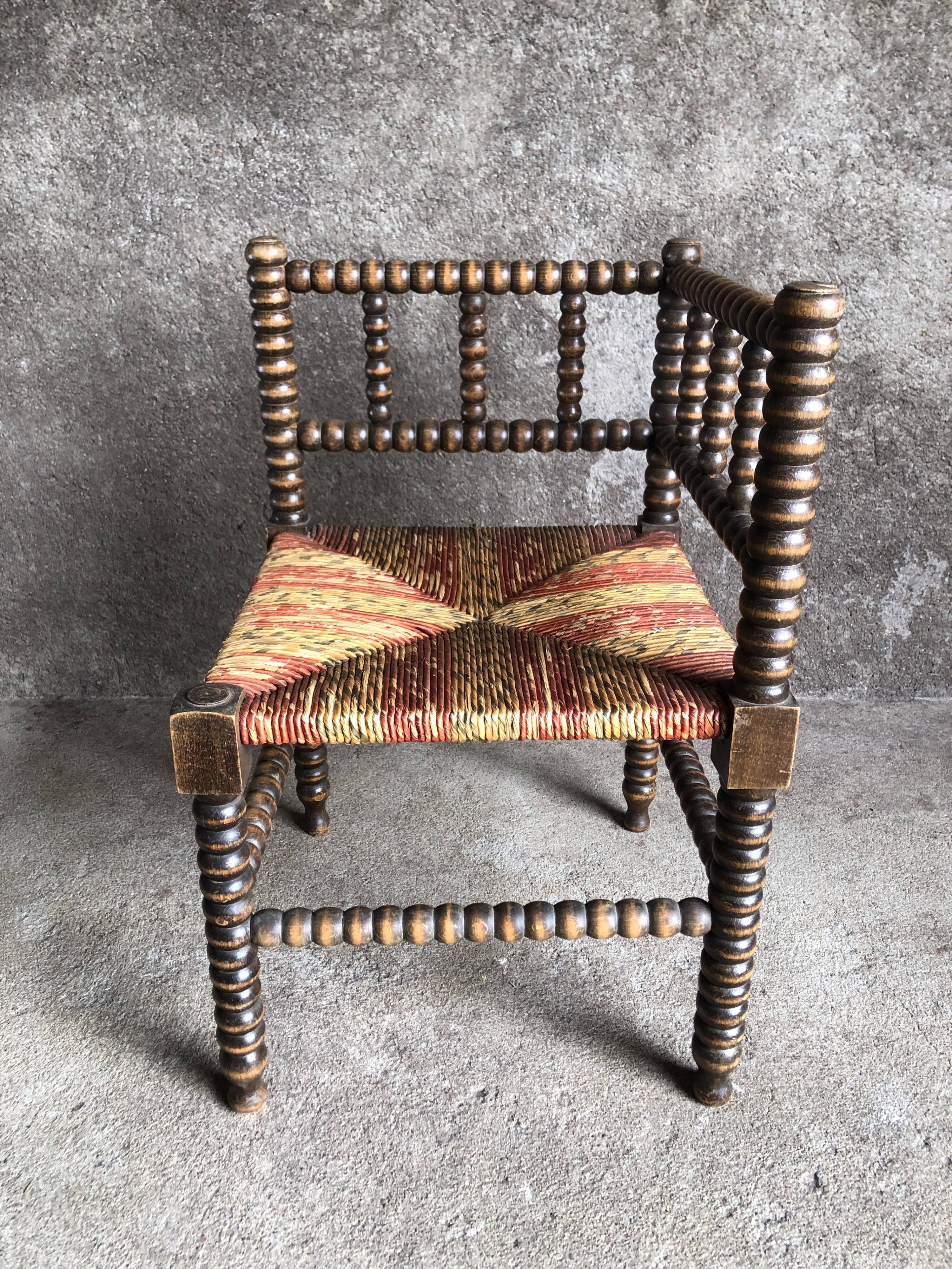 Turned wood corner chair