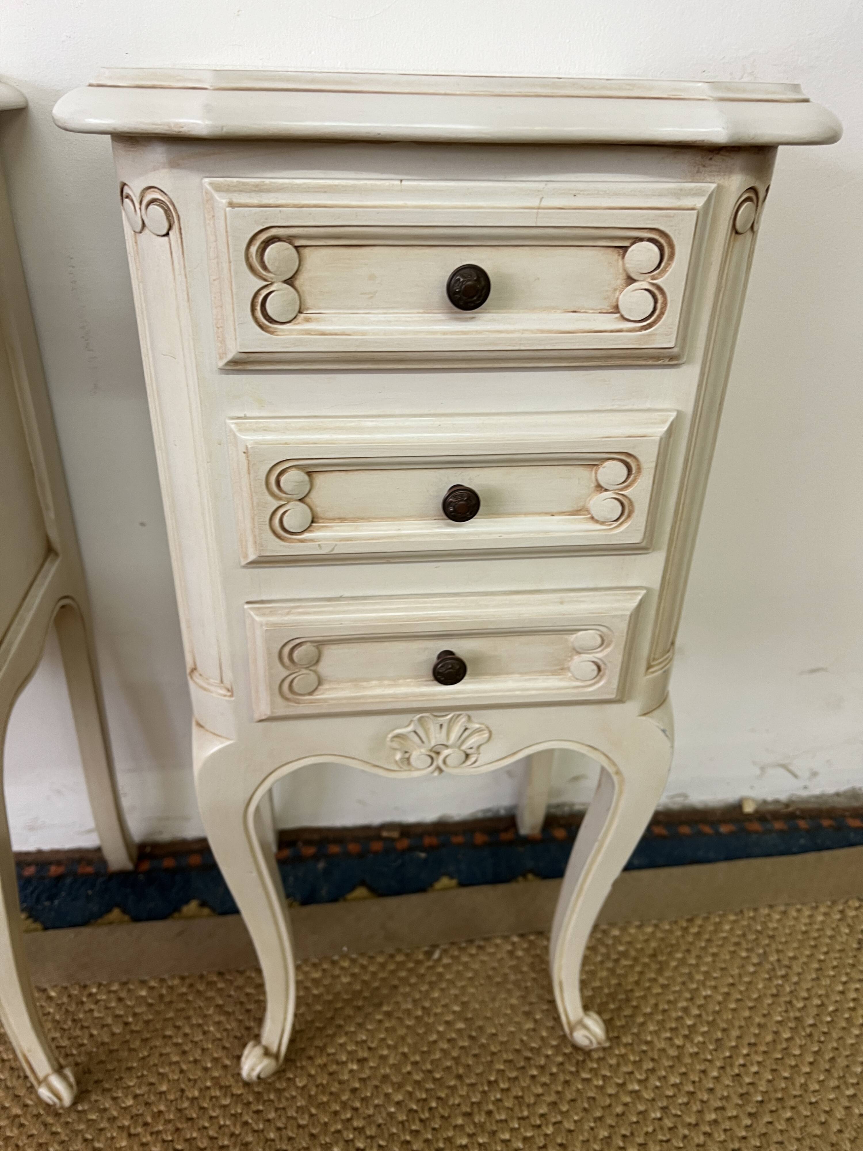 Pair of antique Louis XV style bedside tables, 3 drawers
