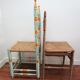 Two chairs patinated polka dots and painted wood folk art seat vintage straw