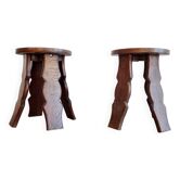 Paire de tabourets en bois - chevets brutalistes
