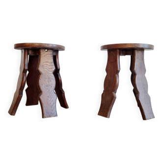 Paire de tabourets en bois - chevets brutalistes
