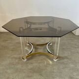 Ancienne table à manger design italien d'Alessandro Albrizzi années 70 lucite et laiton