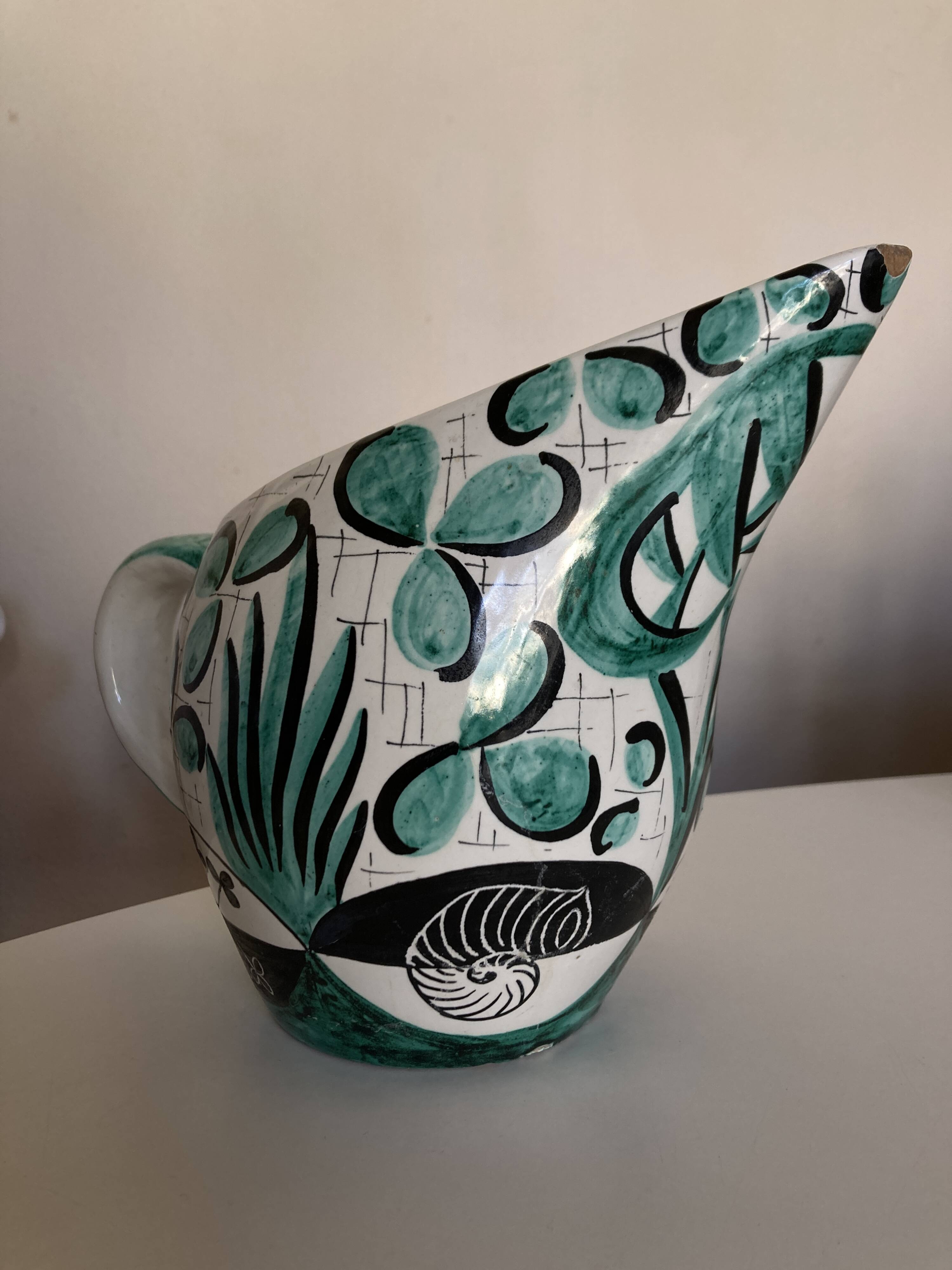 Mid century ceramic pitcher Deruta 1960 Umbria Italy