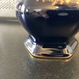 Limoges Castel France cobalt blue hexagonal porcelain vase with 22K GOLD courtesy scene