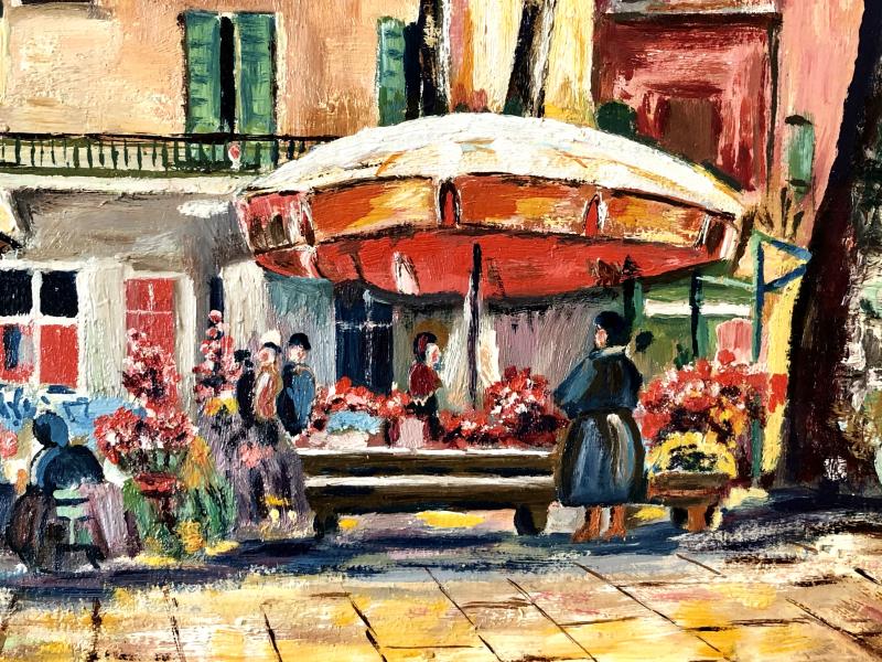 Tableau marché aux fleurs à Menton Henri Guillon