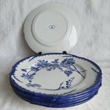 6 antique plates Creil & Montereau Sunflower model blue – 19th century