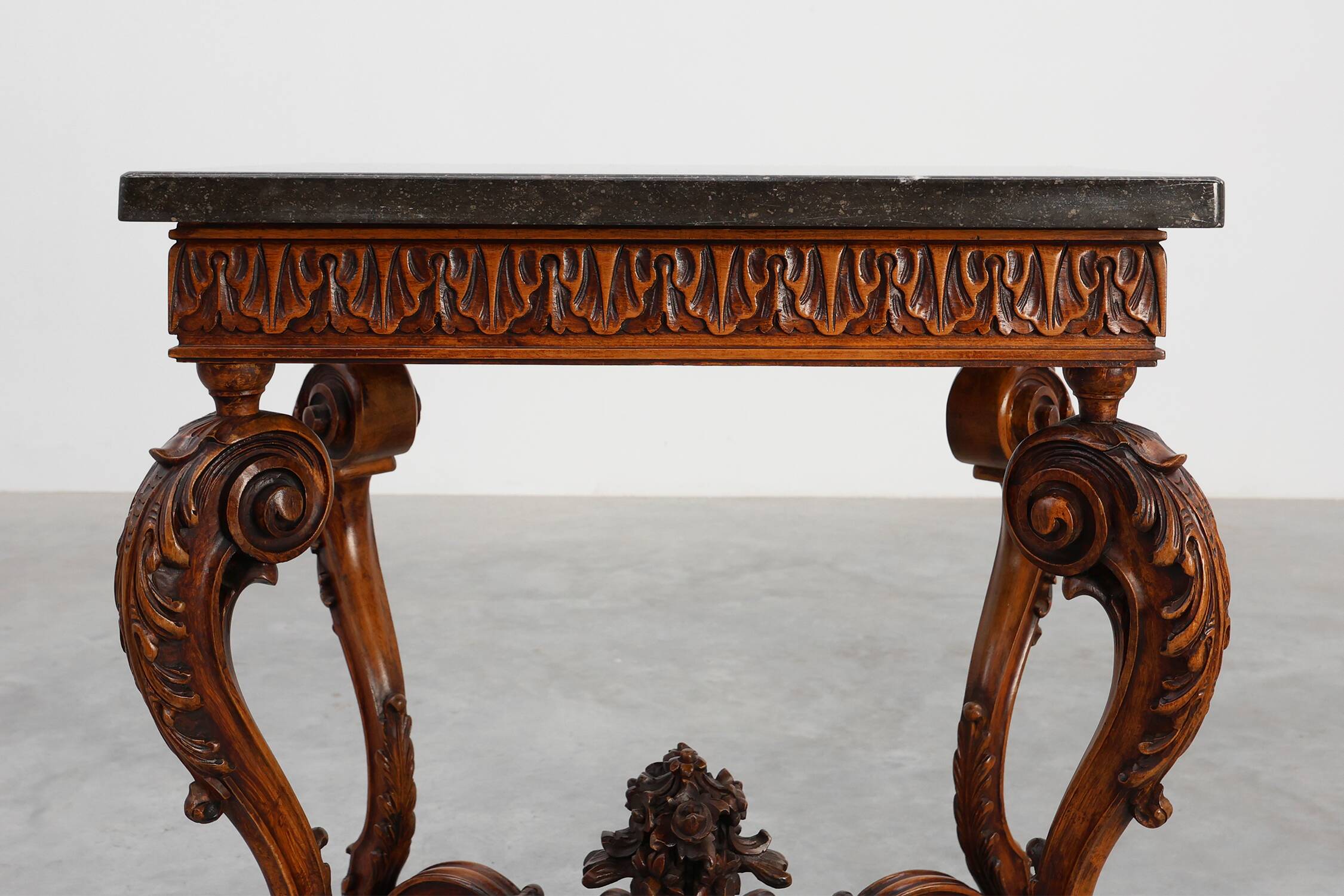 Napoleon III style Carved Walnut side table with Bluestone top, France ca.