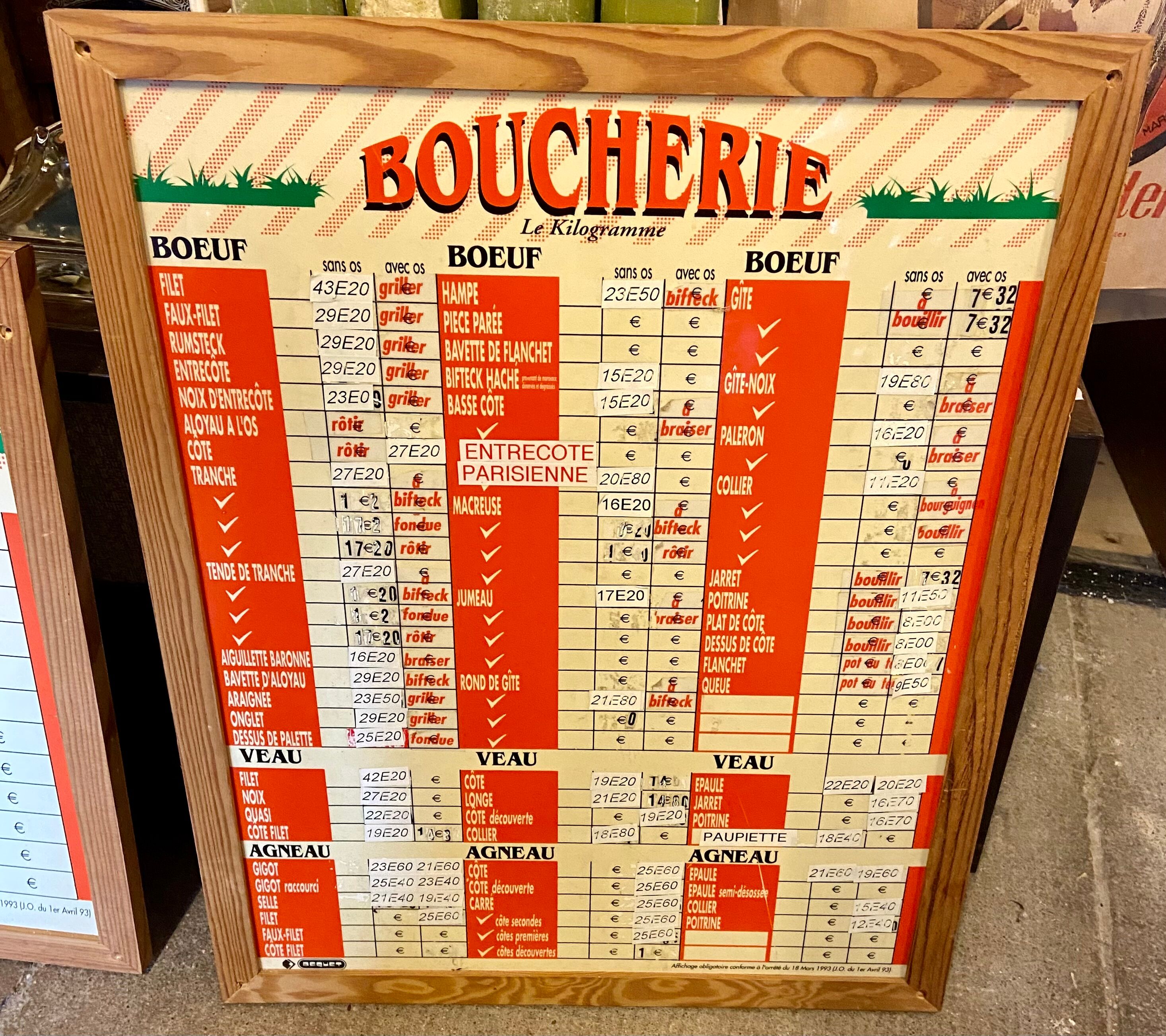 Panneau prix boucherie