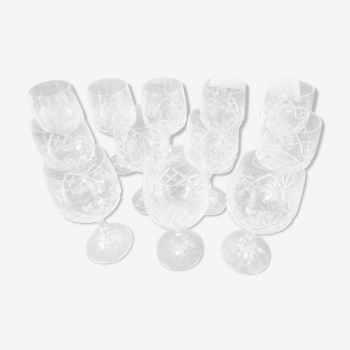 Set of 12 chiseled crystal water glasses