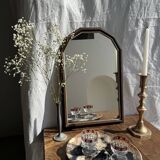 Petit miroir arrondi, cadre en bois, encadrement doré H49,5