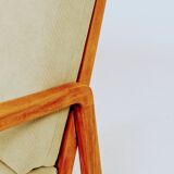 Vintage armchair in khaki corduroy, mid-century modern design from the 1960s.