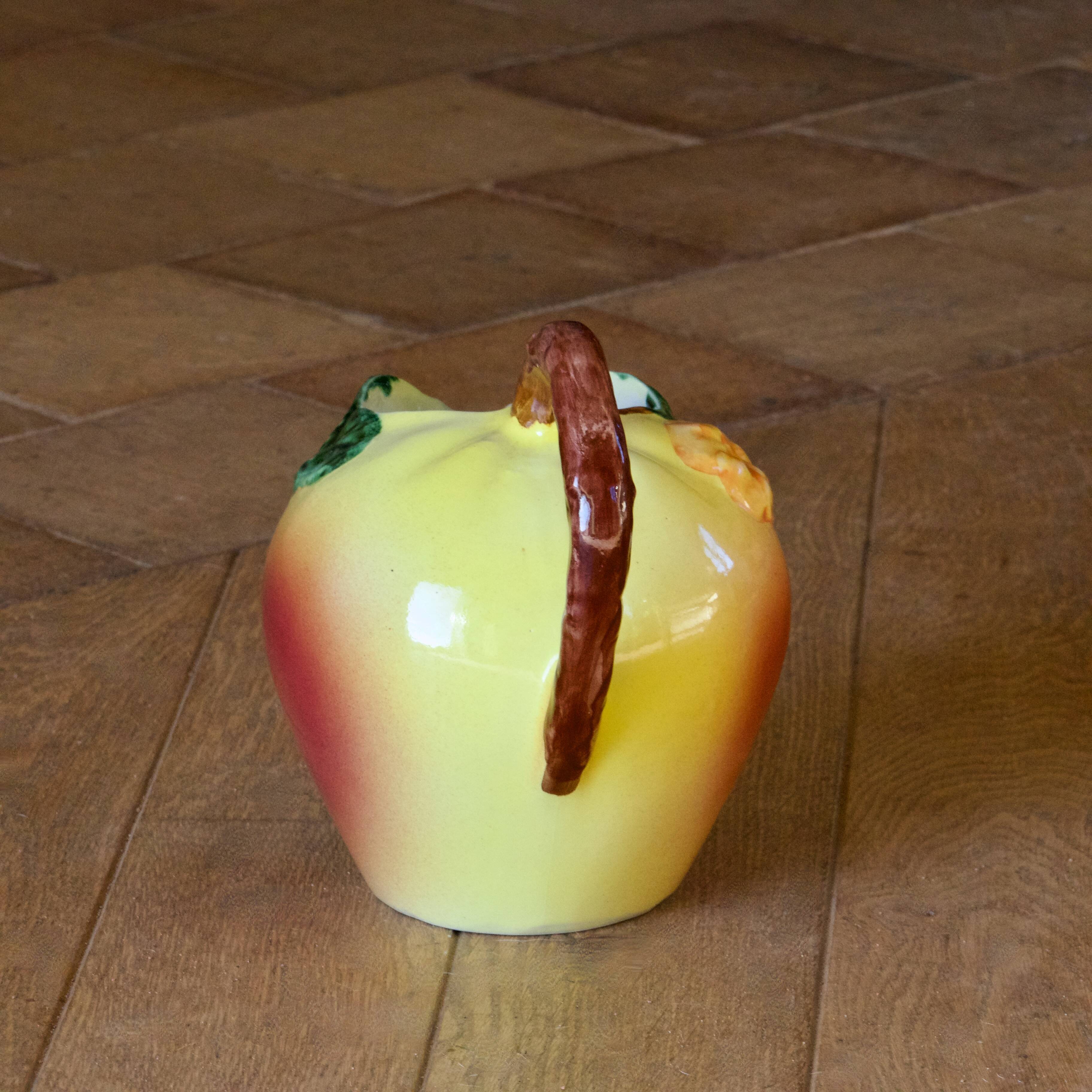 Large vintage jug in majolica, hand-painted apple.
