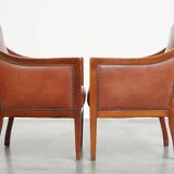 Majestic, luxurious set of 4 cognac-colored cowhide leather Art Deco design armchairs
