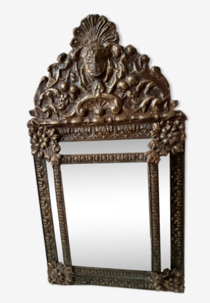 Nineteenth century parecloses mirror in brass and wood 32x60cm