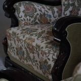 Pair of Danish Art Nouveau armchairs in embroidered floral velvet, 1920s.