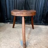 Brutalist tripod stool in solid oak