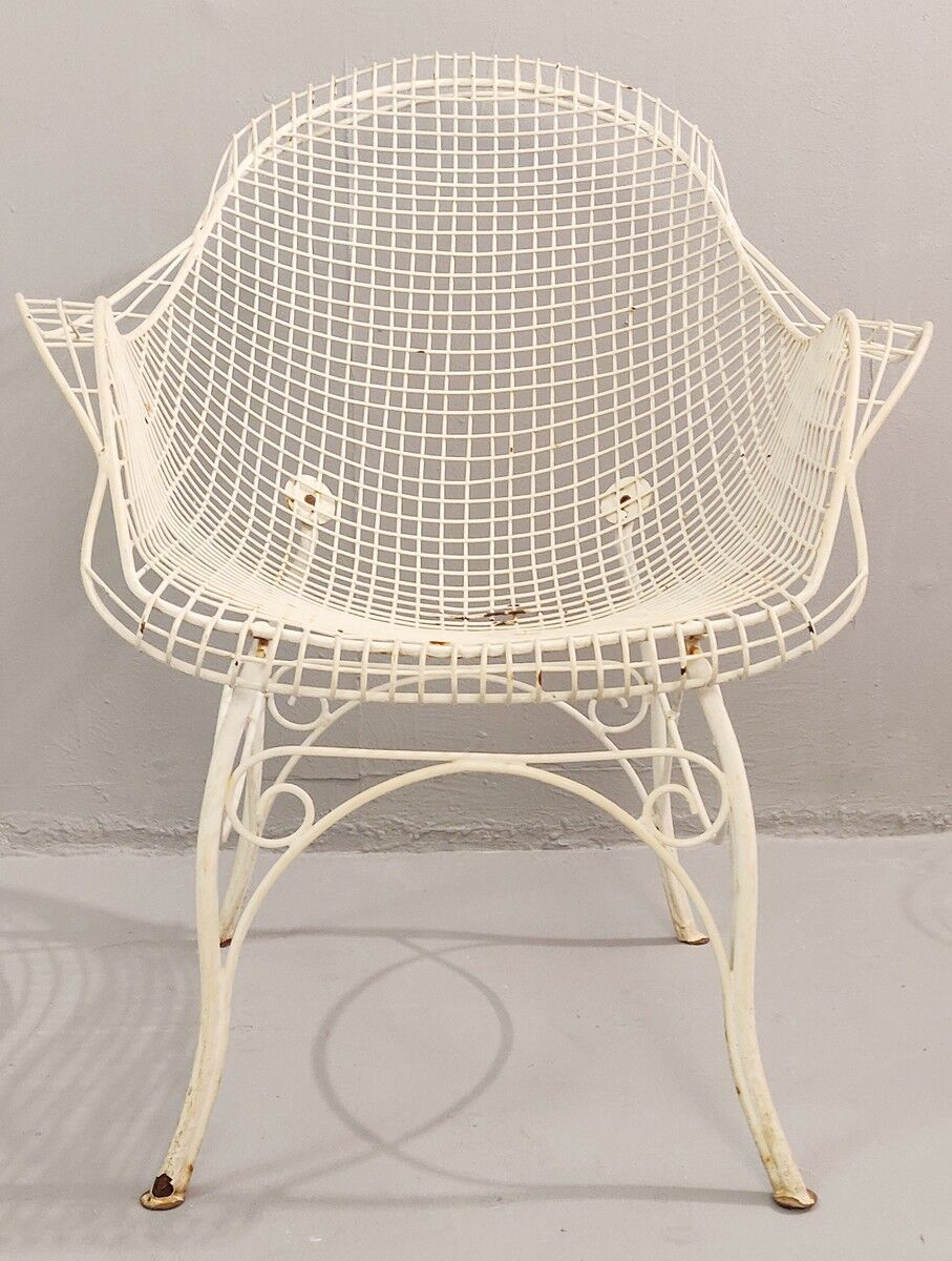 pair of garden chairs in forged iron painted 1950