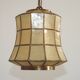 French Vintage Capiz Shell Hanging Pendant Light in Brass Metal and Copper