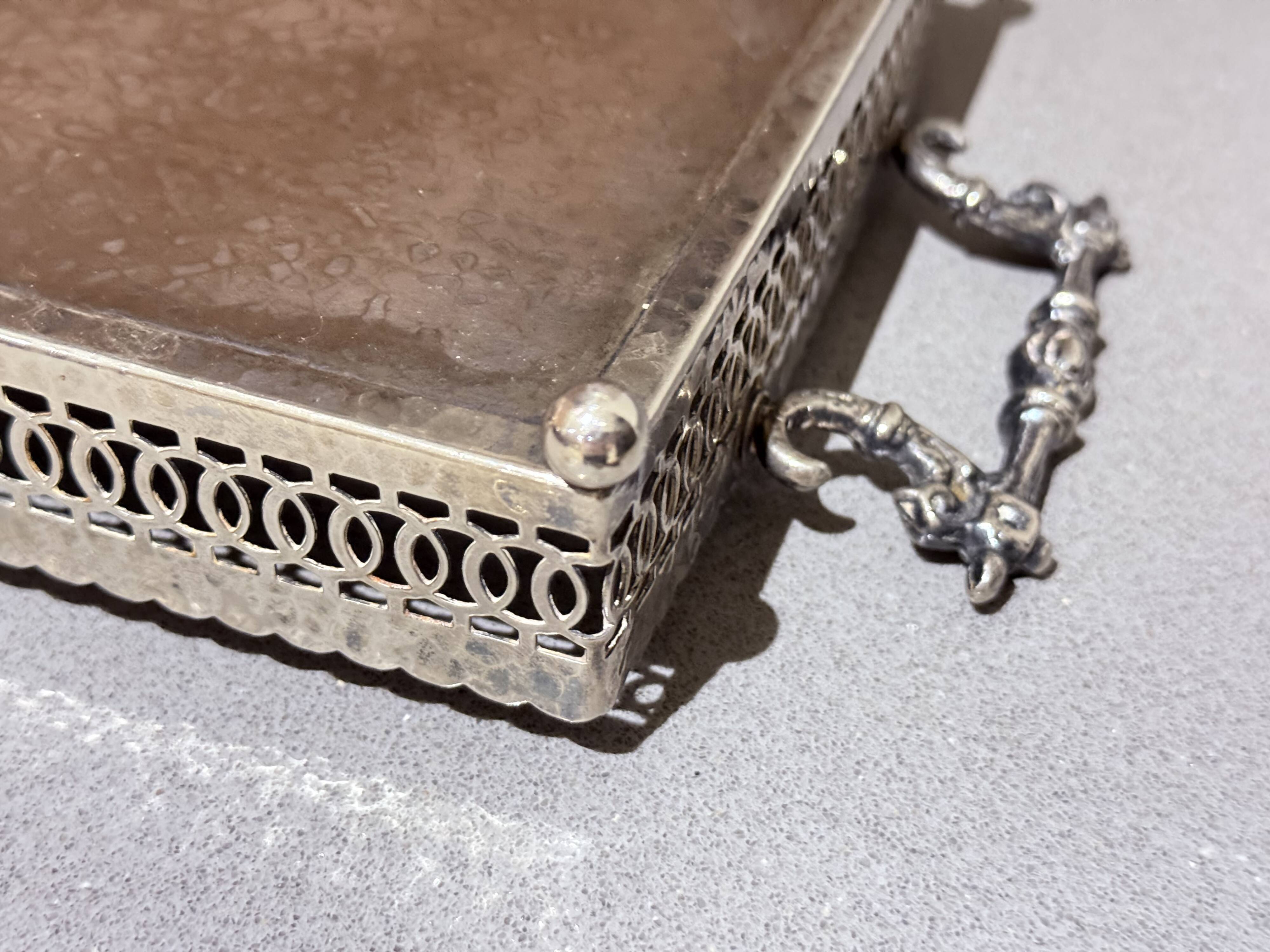 Silver-Plated Tray with Six Cut Glass Dishes, Vintage Entertaining Set