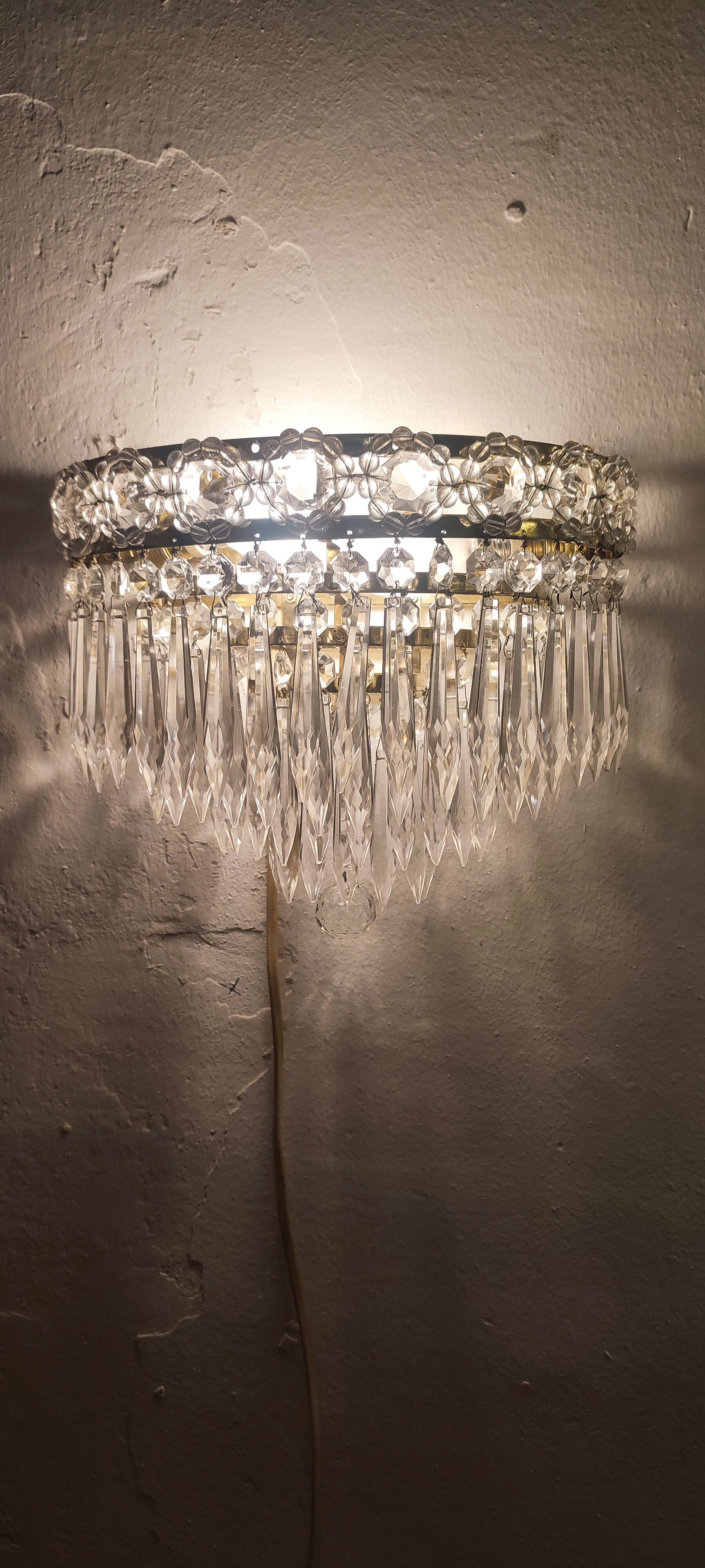 Classic crystal sconces. France, 1950s