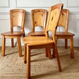 Set of 4 solid pine chairs in chalet style