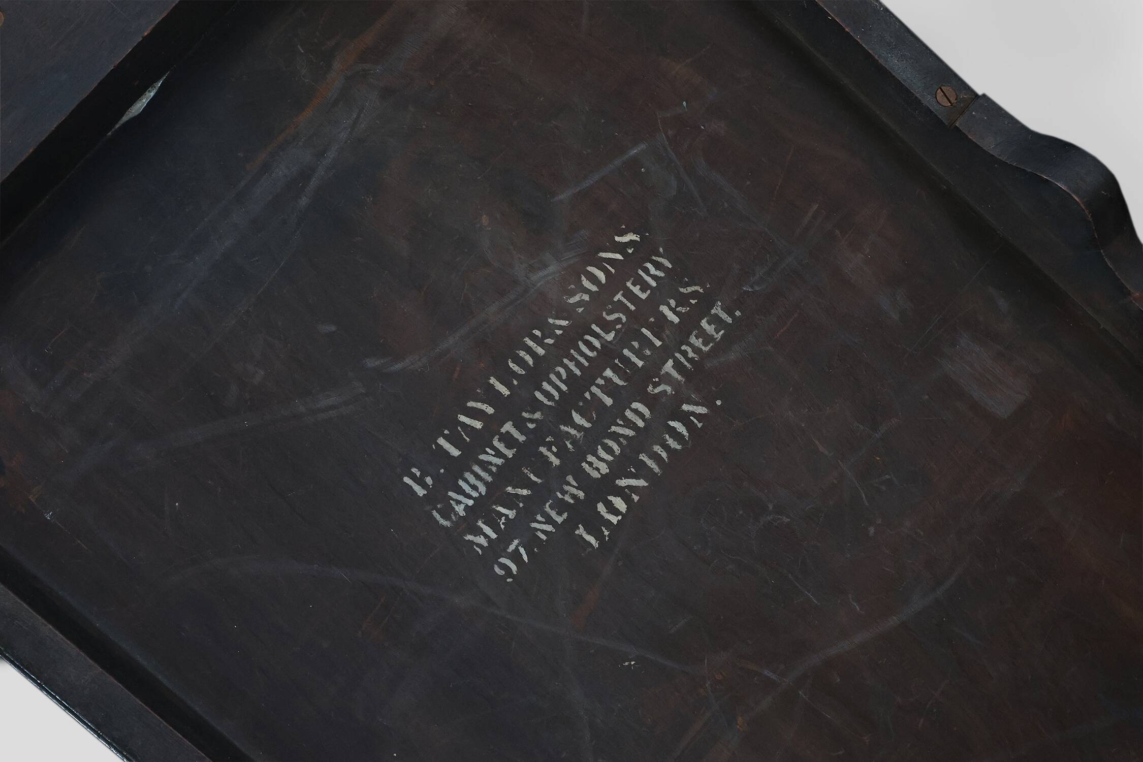 19th Century English side table with geometric wood inlay by John Taylor &