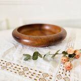 Empty round hollow flat bowl pocket in teak wood